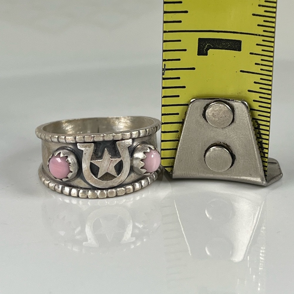 Solid 925 Sterling Silver Pink Conch Gemstone Hor… - image 4